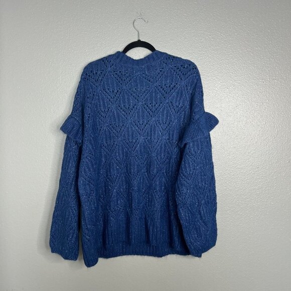 NWOT Old Navy Blue Pointelle Knit Ruffle Sleeve Sweater Plus Size XXL - Picture 7 of 9